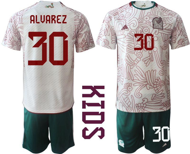 Youth 2022 World Cup National Team Mexico away white #30 Soccer Jersey->youth soccer jersey->Youth Jersey